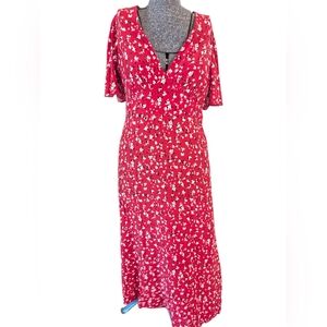 ​A New Day Red Floral V-Neck Flutter Sleeve Midi Dress Size 4 NWOT